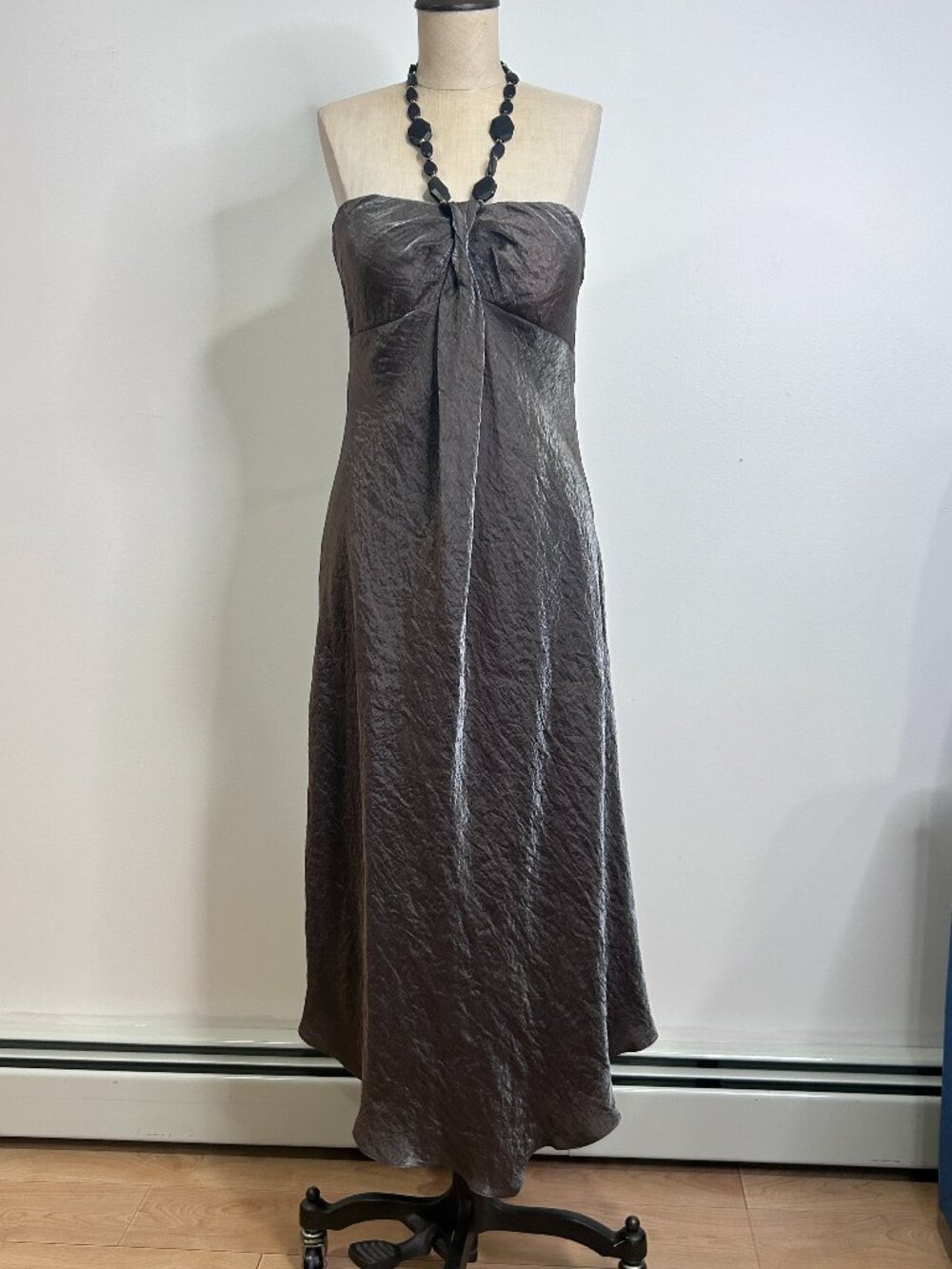 Adrianna Papell Metallic Beaded Halter Asymmetric Dress Size 14